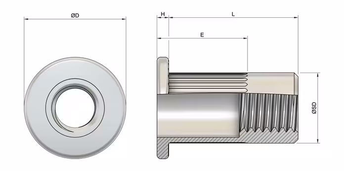 M4 Round Body Large Flange Rivet Nut / Insert Nut - Stainless Steel 304