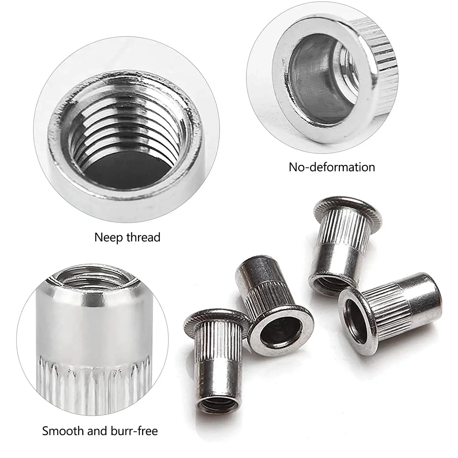 Stainless Steel Round Body Large Head Rivet Nuts (Nutserts)