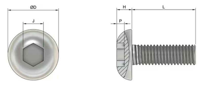 M6 x 10mm Button Head Screw (BHCS) (IS0 7380) - Stainless Steel 304 (A2-70)