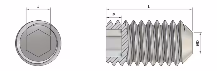 M12 x 35mm Grub Screw (DIN 916) - Stainless Steel 304