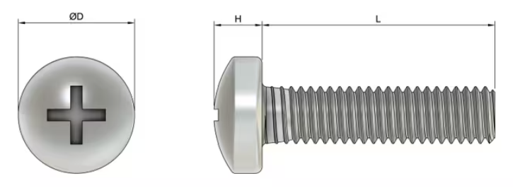 M5 x 40mm Phillips Pan Head Machine Screws (DIN 7985) - Stainless Steel 304 (A2-70)