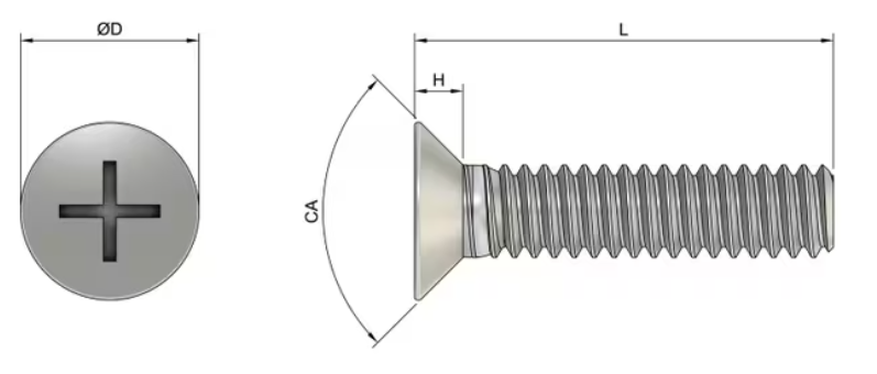 M1.6 x 4mm CSK Phillips Countersunk Machine Screws (DIN 965) - Stainless Steel 304 (A2-70)