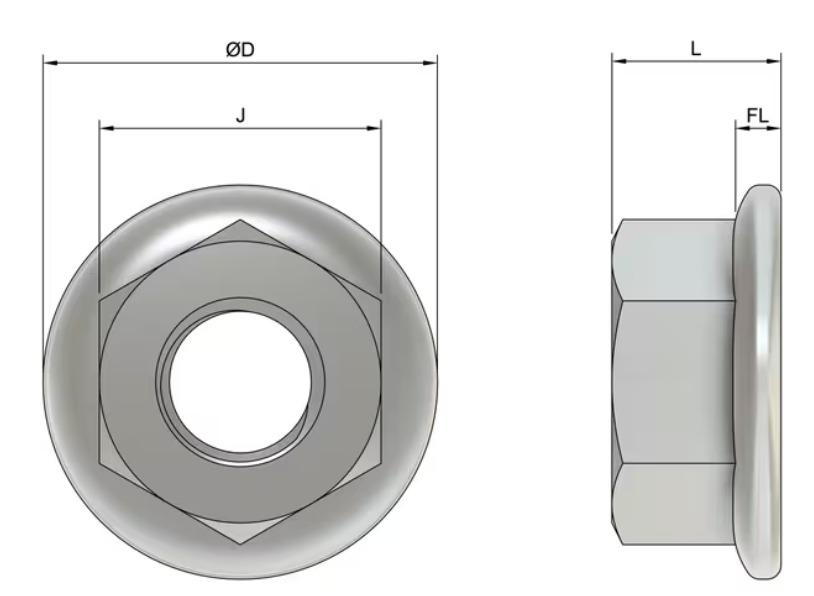 M2.5 Flange Nut - Stainless Steel 304 (A2-70)